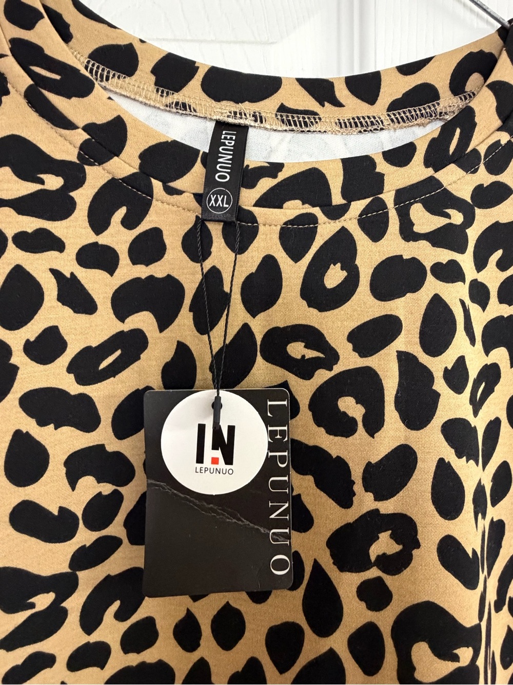 Leopard Print Short Sleeve Top - Tan/Black - Picture 2 of 6